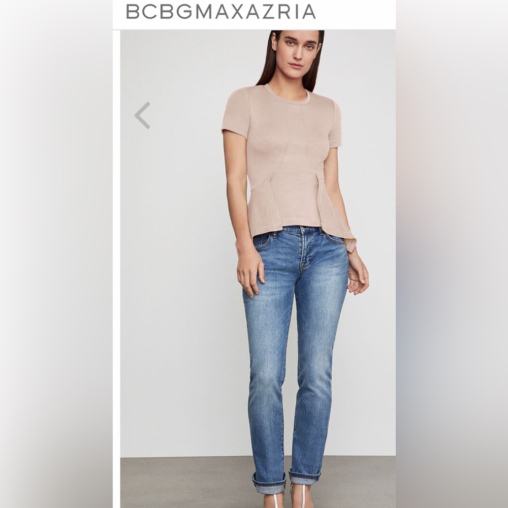 BCBG MaxAzria Peplum TopPonte Short Sleeve Crewneck  NEW NWT size L large